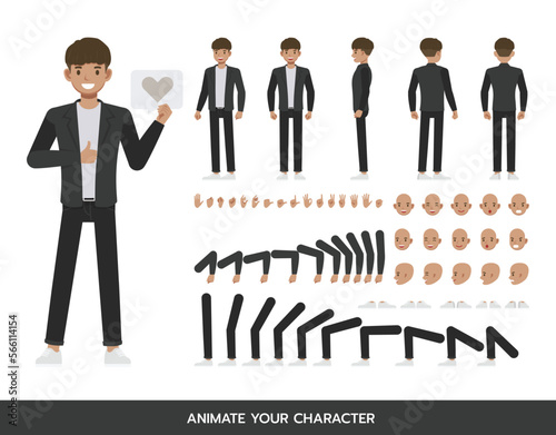 Office man wear black suit character vector design.  Create your own pose.