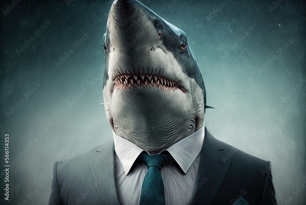 Portrait of a shark dressed in a formal business suit ...