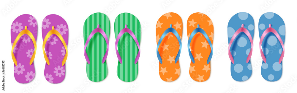 Summer flipflop vector set. Summer flipflops elements in colorful pattern and design for footwear beach collection. Vector illustration summer element collection.
