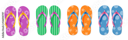Summer flipflop vector set. Summer flipflops elements in colorful pattern and design for footwear beach collection. Vector illustration summer element collection.
