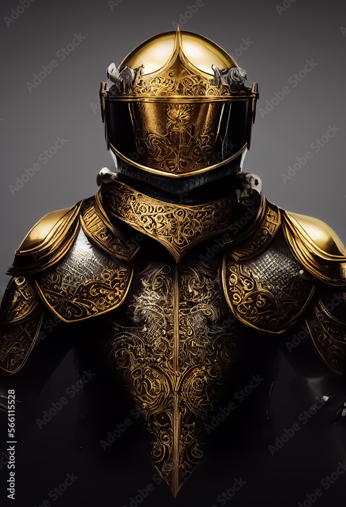 Medieval royal knight. Ancient steel warrior. Dragon Slayer. Golden ...