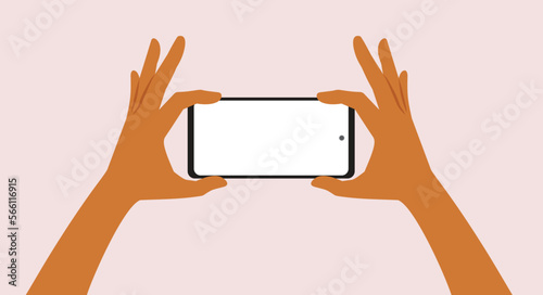 Person Holding a Smartphone vector Cartoon Illustration. Woman binge watching something on her phone
