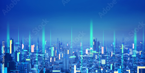 Digital city with technology for new era future investment and business in ai cyberpunk theme banner background photo