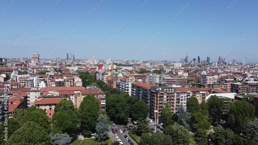 Colorful rooftops and skyline of Milan city, aerial view Colorful rooftops and skyline of Milan city, aerial view