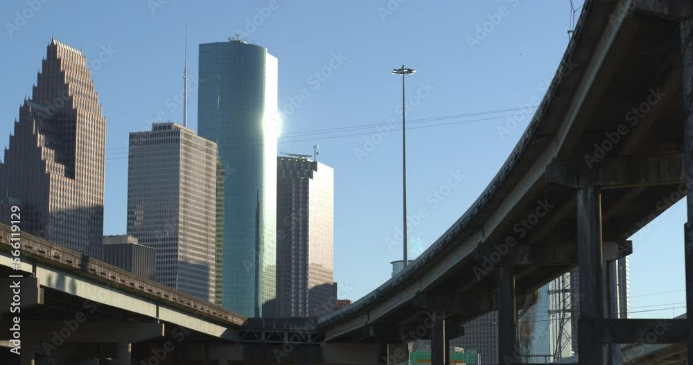 Low angle aerial view of downtown Houston Low angle aerial view of downtown Houston