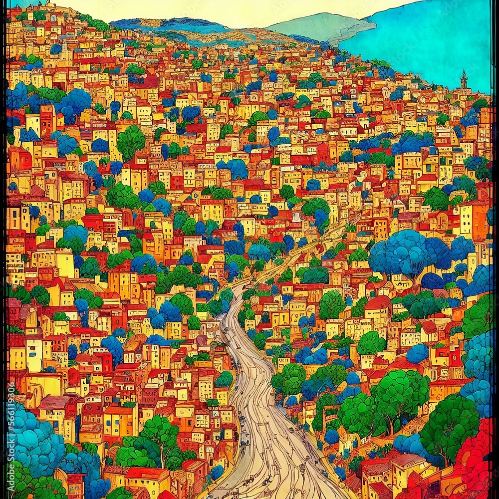 Fototapeta premium An amazing landscape work in cellular shades, the streets of Rome, captivating, cute, charming, stylized, the cover of a book of short stories, generated by AI