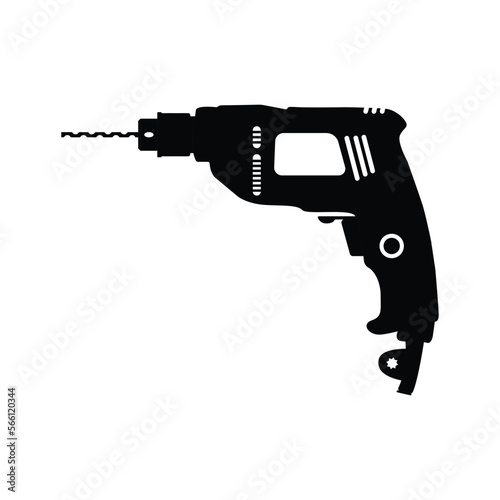 Hand Drill Silhouette. Black and White Icon Design Element on Isolated White Background