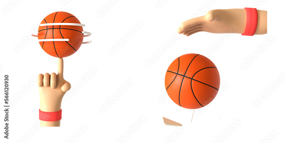 3d render of hands playing basketball. Object on a transparent background