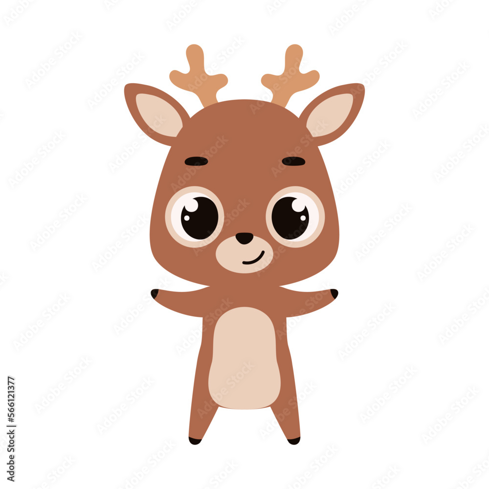 Cute little deer on white background. Cartoon animal character for kids cards, baby shower, invitation, poster, t-shirt composition, house interior. Vector stock illustration Cute little deer on white background. Cartoon animal character for kids cards, baby shower, invitation, poster, t-shirt composition, house interior. Vector stock illustration