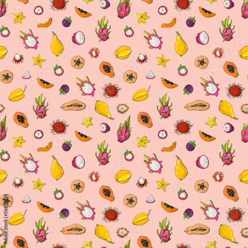 Seamless pattern with exotic fruits. Design for fabric, textile, wallpaper, packaging.	
