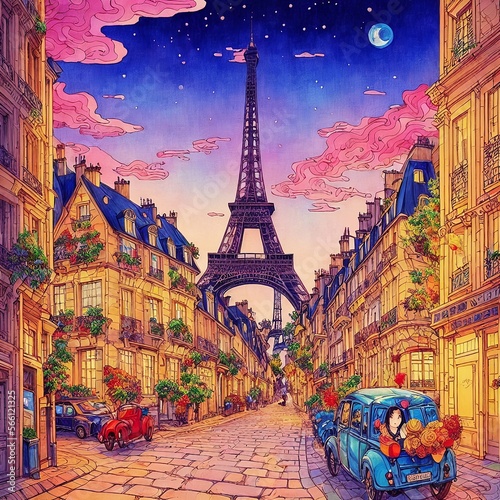 An amazing landscape work in cellular shades, the streets of Paris, captivating, cute, charming, stylized, the cover of a book of short stories, generated by AI