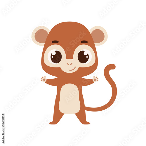 Cute little monkey on white background. Cartoon animal character for kids cards  baby shower  invitation  poster  t-shirt composition  house interior. Vector stock illustration