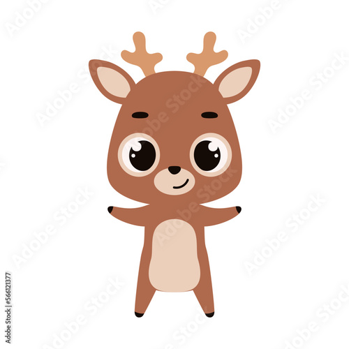 Cute little deer on white background. Cartoon animal character for kids cards  baby shower  invitation  poster  t-shirt composition  house interior. Vector stock illustration