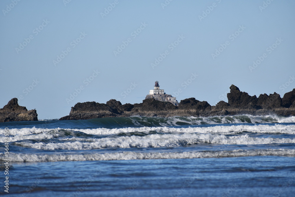Tilamook Lighthouse on a clear sunny day.