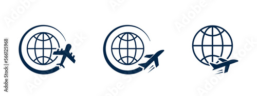 International travel or traveling on an airplane icon in flat design - stock vector.