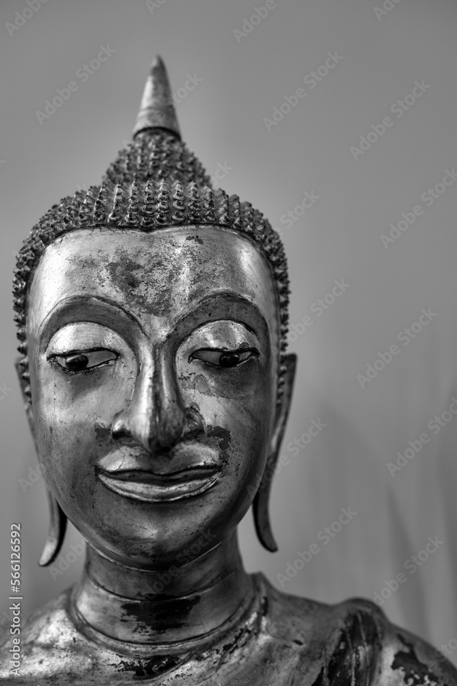 Buddha Statue Closeup in Black and White.