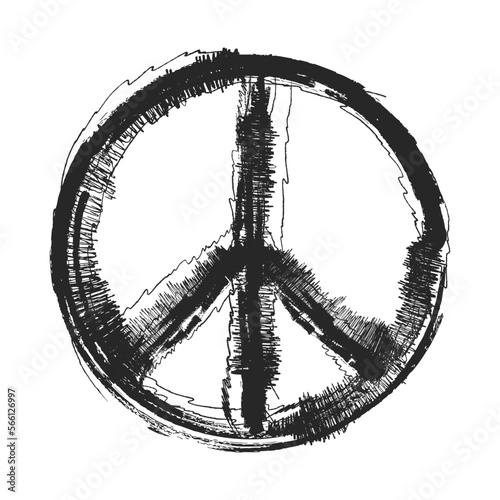 Peace sign symbol. Ink hand drawn. Grunge painted symbol of peace