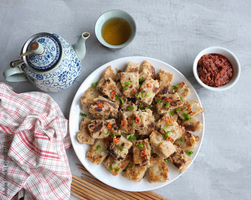 A must have dish for Cantonese celebrating Chinese New Year. Homemade Fried Radish Cake aka Lo Bak Go. Delicious and healthy, a dish that brings good fortune synonym with Chinese beliefs