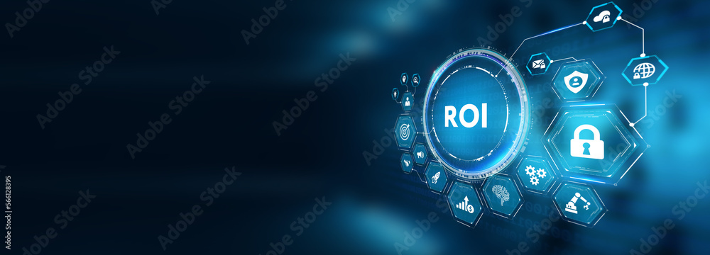 ROI Return on investment financial growth concept. Business, Technology, Internet and network concept. 3d illustration