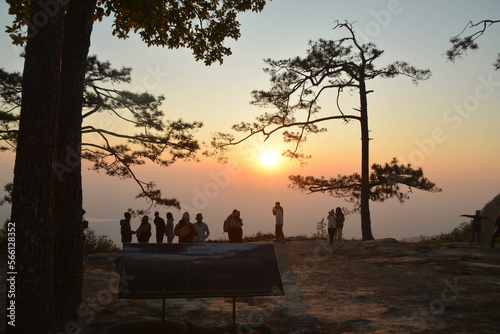Phu Kradueng National Park, Loei province, Thailand. Travelers spend time in sunrise from Pha Nok Aen cliff of Phu kradueng national park.