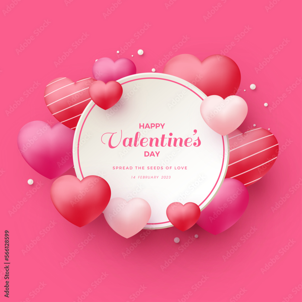 Valentines day vector with love balloons and unique circle board. Premium vector for Gift card, love party, invitation voucher design, poster template, place for text.