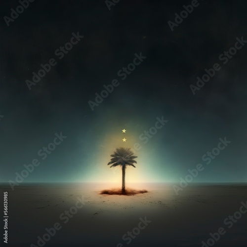 idyllic beach, lonely palm tree with Generative AI © vuang
