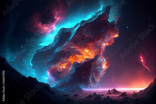 cosmic landscape, bioluminescent nebula with Generative AI