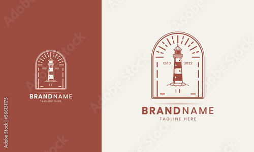 Light House And Harbor Line Outline Monoline Logo Design