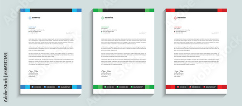 Professional business letterhead and branding stationary identity cover layout template design. Elegant Professional company business letterhead design with red, blue, and green colors.