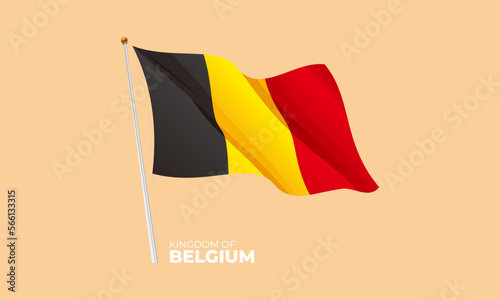 Belgium flag waving at the flagpole. Vector 3D