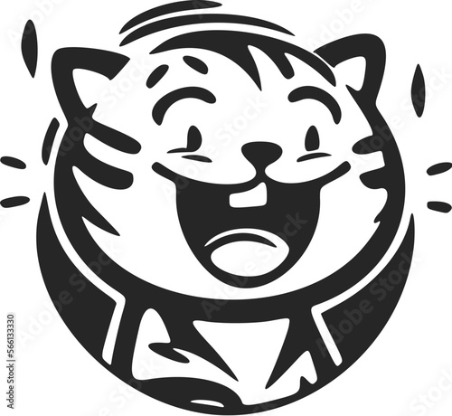 Positive and cute black on white background laughing tiger logo.