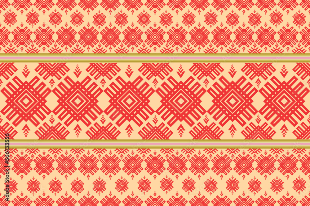 Native pattern on red and white background Suitable for fabric printing, fabric printing factory, new design fabric, native fabric of new design tribal pattern, created from Thailand.
