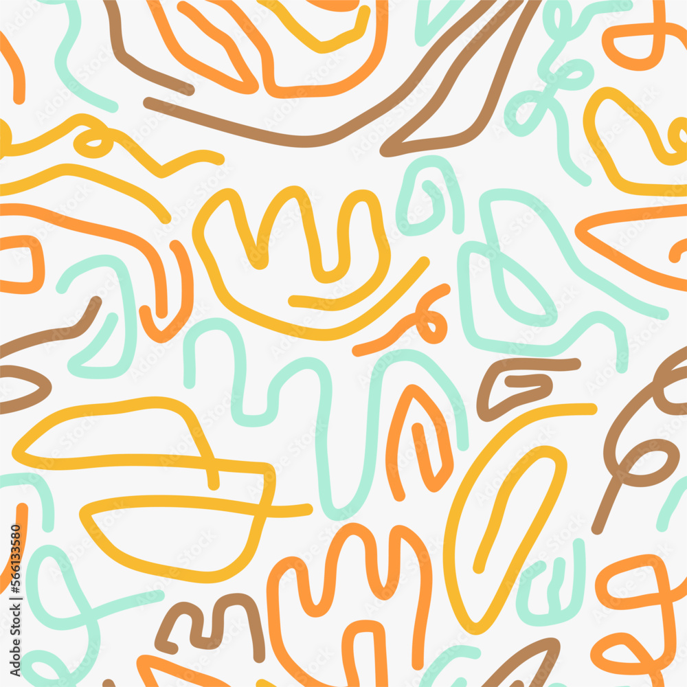 Fototapeta premium line doodle seamless pattern. abstract background for children or trendy design with basic shapes.