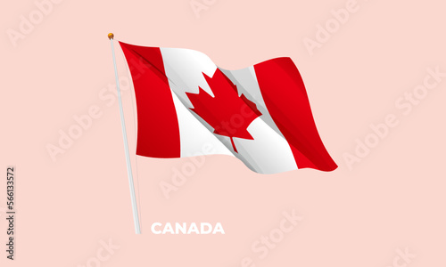 Canada flag waving at the flagpole. Vector 3D