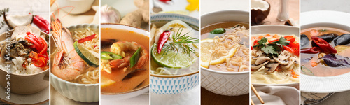 Collection of tasty Thai soups, coseup photo
