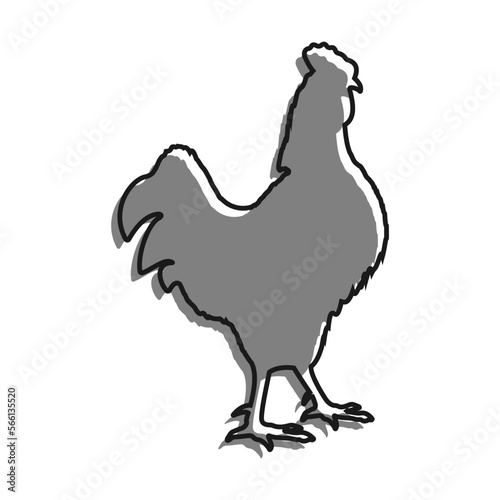 Linear filled with gray color icon. Domestic Rooster Male In Fighting Stance. Farm Bird. Simple black and white vector Isolated On white background
