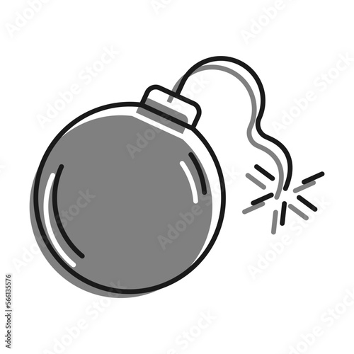 Linear filled with gray color icon. Metallic Round Bomb With Wick. Offensive And Defensive Weapons. Simple black and white vector Isolated On white background