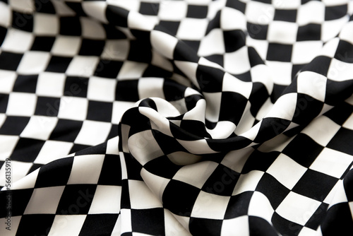 Blurred defocused black and white square and rhombus fabric pattern © kapichka