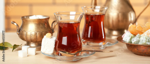Cup of hot Turkish tea and ...