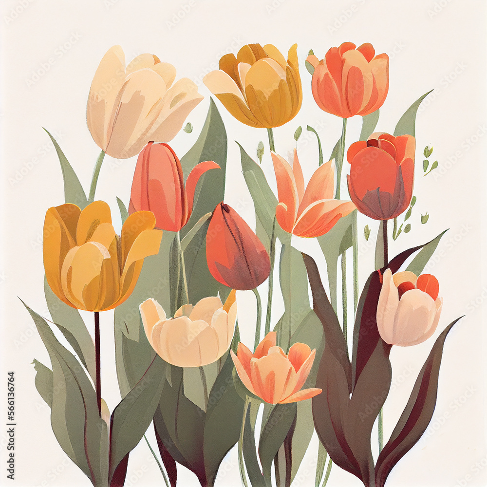 Obraz premium Cartoon. beautiful spring tulip flower background. generative ai
