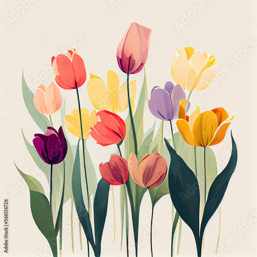 Cartoon. beautiful spring tulip flower background. generative ai