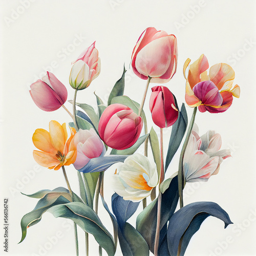 Cartoon. beautiful spring tulip flower background. generative ai