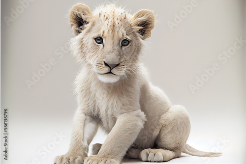 Portrait of a baby lion on a white background. generative ai