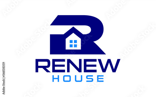 initials R with house real estate logo