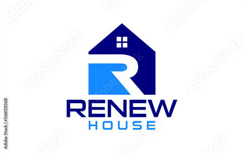 initials R with house real estate logo