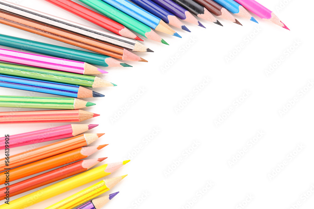 Frame made of colorful pencils on white background, closeup