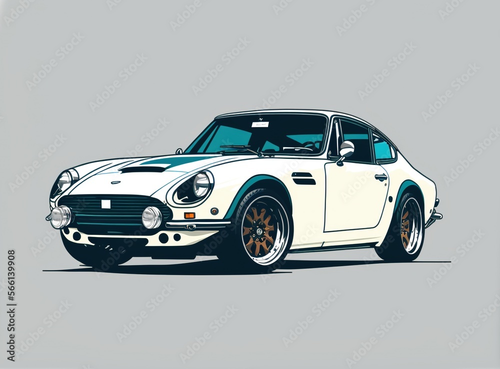 vintage sports car made with generative ai, vector style, flat, illustration, cartoon, line