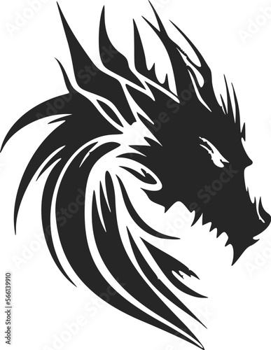 Make a bold statement with our striking black and white modern dragon logo.