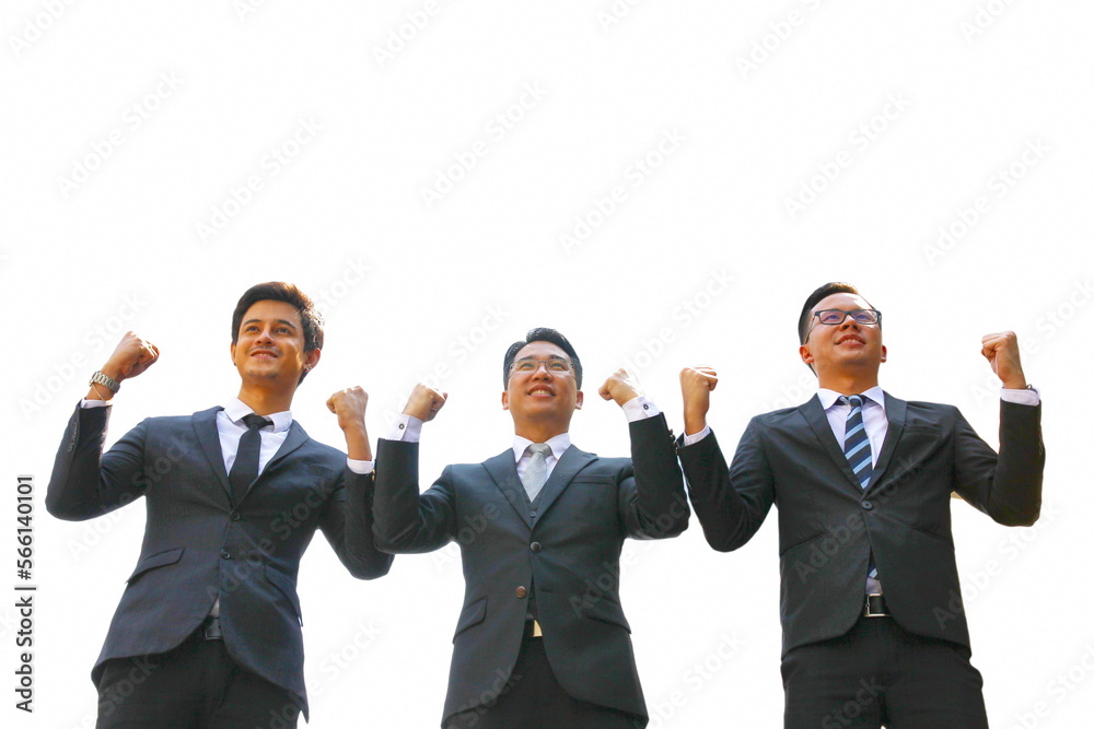 young Asian businessman team work in success moment isolate on white young Asian businessman team work in success moment isolate on white