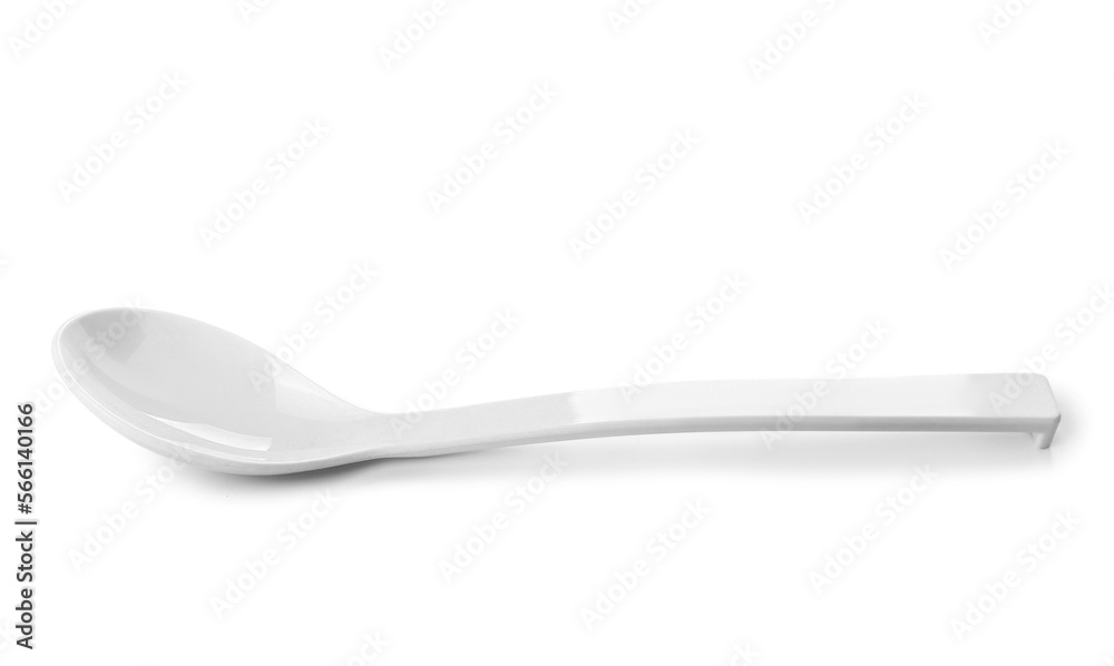 Empty ceramic spoon on white background Empty ceramic spoon on white background